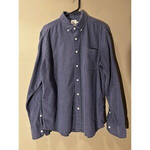 Faherty Mens Large Organic Cotton Button Down Shirt Navy Blue Stretch Oxford